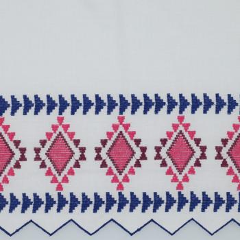 Baumwollvoile mit einseitiger Stickerei Weiß/Blau/Pink