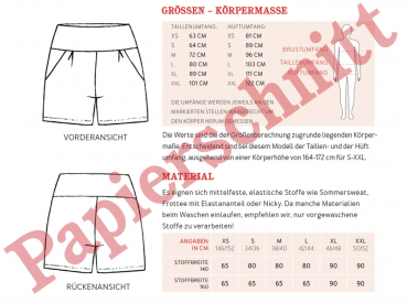 Papieschnittmuster Damen Frau Gesa Shorts mit breitem Bund