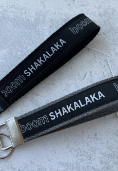 Webband Boom Shakalaka schwarz mit weißer Schrift