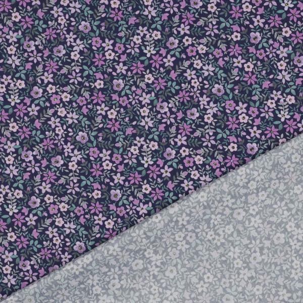 Baumwollpoplin blumen Navy/purple