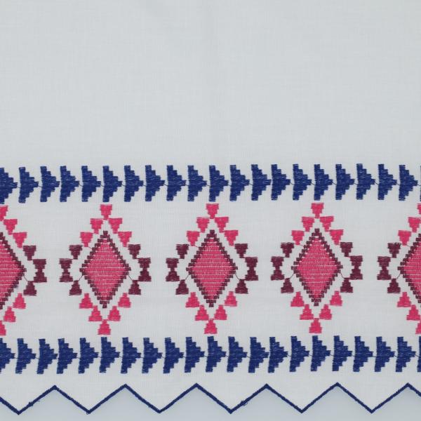 Baumwollvoile mit einseitiger Stickerei Weiß/Blau/Pink