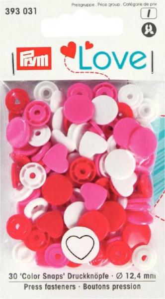 Prym Love Druckknöpfe Color Herz 12,4mm rot/weiß/pink