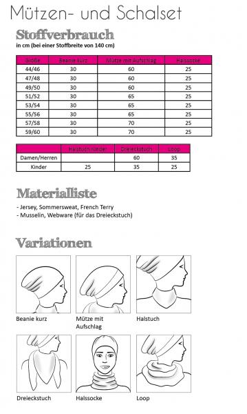 Papierschnittmuster Mützen-Schal-Set