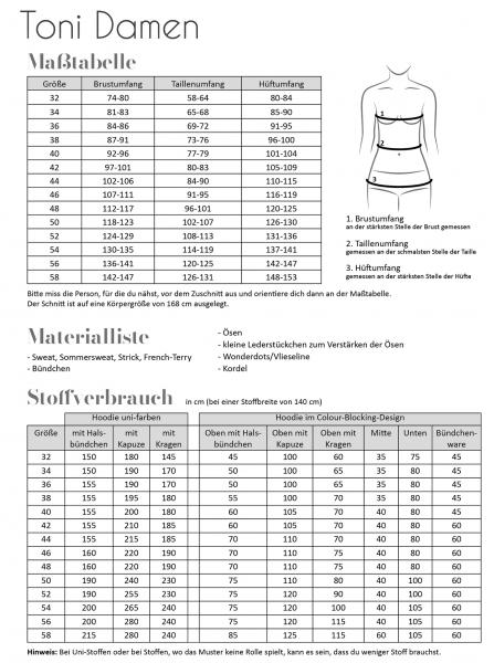 Papierschnittmuster Hoodie Toni Damen